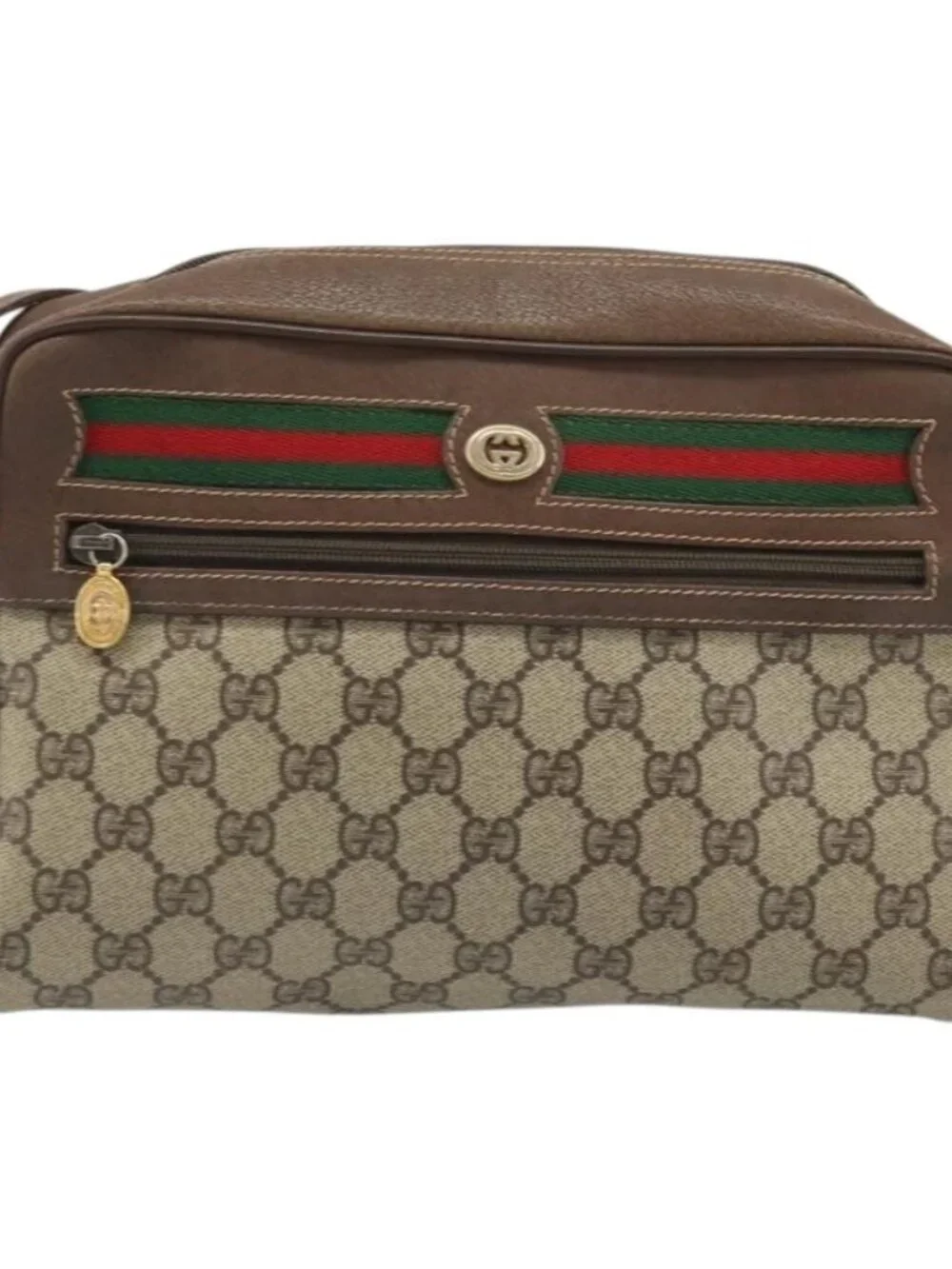 GUCCI GG Supreme Web Sherry Line Bag PVC Beige Gold 56 02 088 Auth am11288